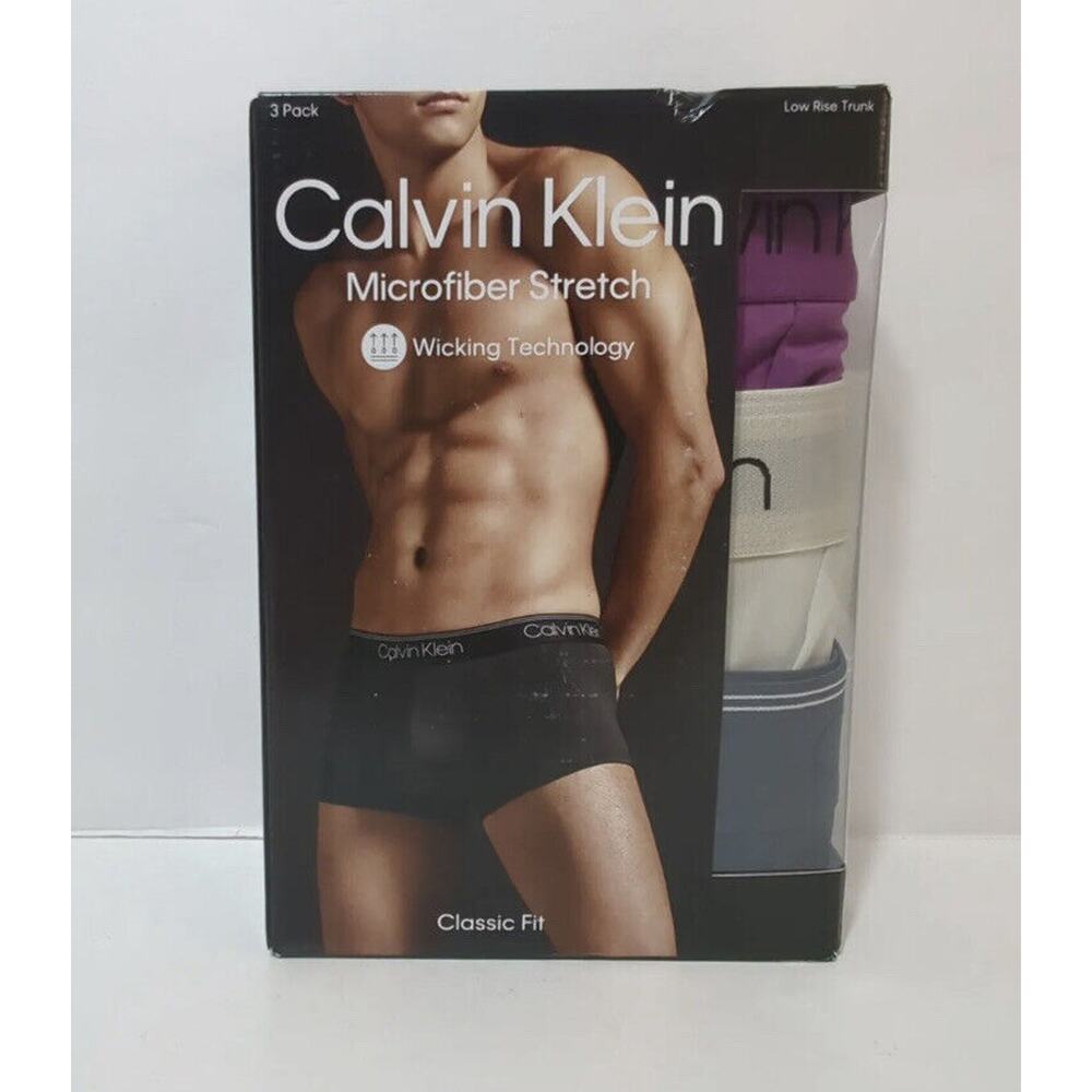 Calvin Klein Micro Stretch Low Rise Trunks 3-Pack Burgundy / Tan / Navy 2XL !!!